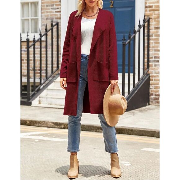 NEW Lapel Open Front Cardigan Coat Casual Knit Sweated Pockets XL - Picture 1 of 6